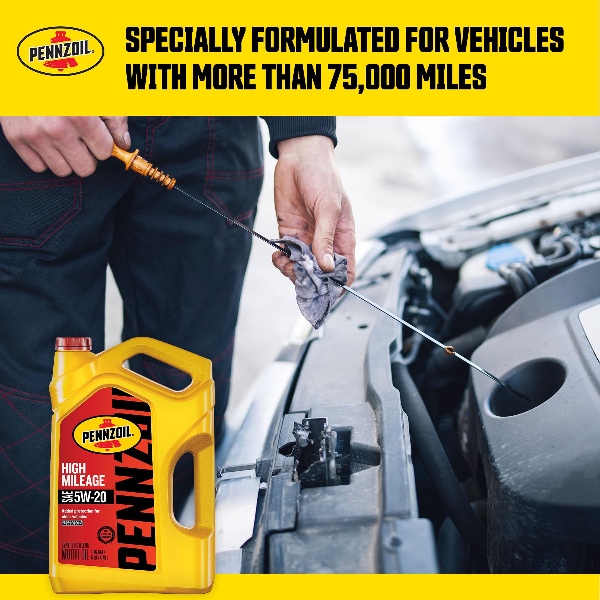 Pennzoil High Mileage Synthetic Blend 5W20 Motor Oil for Vehicles Over