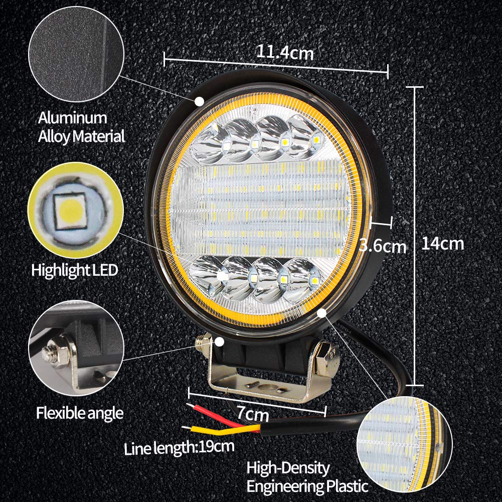 4 Fari LED Off Road 96W Con Angel Eyes Amber - Per SUV, ATV, Moto, Luci Da Lavoro Potenti - Foto 6