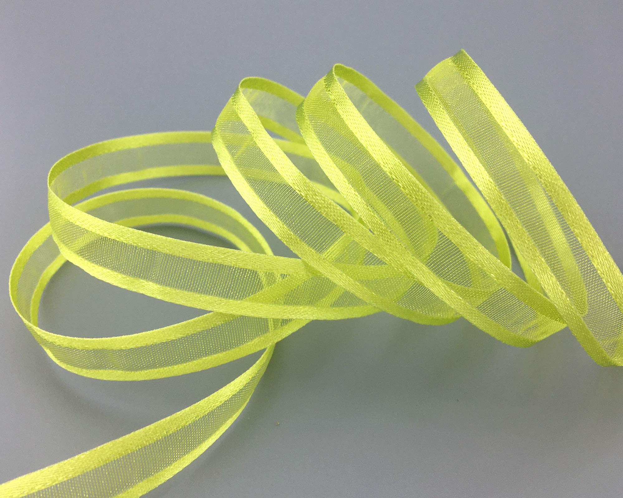 finemark 50 m x 10 mm Chiffon Ribbon with Satin Edge Light Green (22) Green Chiffon Decorative Ribbon Gift Ribbon Semi-Transparent Shiny without Wire Organza