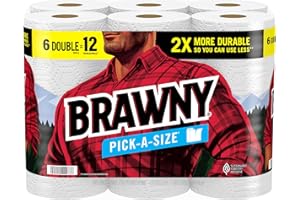 Brawny Pick-A-Size Paper Towels, 6 Double Rolls = 12 Regular Rolls, 2 Sheet Sizes (Half or Full), Strong Paper Towel For Everyday Use