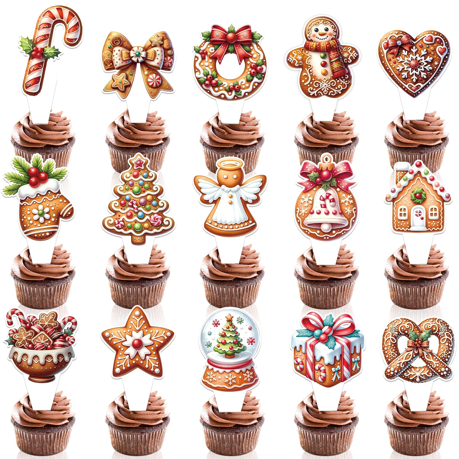 Photo 1 of 45 Pcs Christmas Gingerbread Man Cupcake Toppers - Merry Christmas Gingerbread Man Cake Party Decorations Party Supplies Decor for Kids, Boys, Girls, Baby Shower