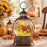 Halloween Christmas Fall Snow Globes Thanksgiving Water Lantern Swirling Glitter Snow Globe for Autumn Harvest Day Decorations Home Fall Decor Gifts (Turkey &amp; Pumpkins)