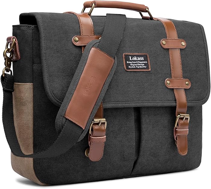 Mens Messenger Bag, 15.6 Inch Laptop Shoulder Bag Canvas Business Briefcase Large Vintage Satchel College Bookbag Retro Brown Leather Handbag Crossbody Bag for Men, Black Mens Messenger Bag, 15.6 Inch Laptop Shoulder Bag Canvas Business Briefcase Large Vintage Satchel College Bookbag Retro Brown Leather Handbag Crossbody Bag for Men, Black