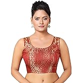 Madhu Fashion Womens Rich Banaras Brocade Sleeveless Readymade Saree Blouse