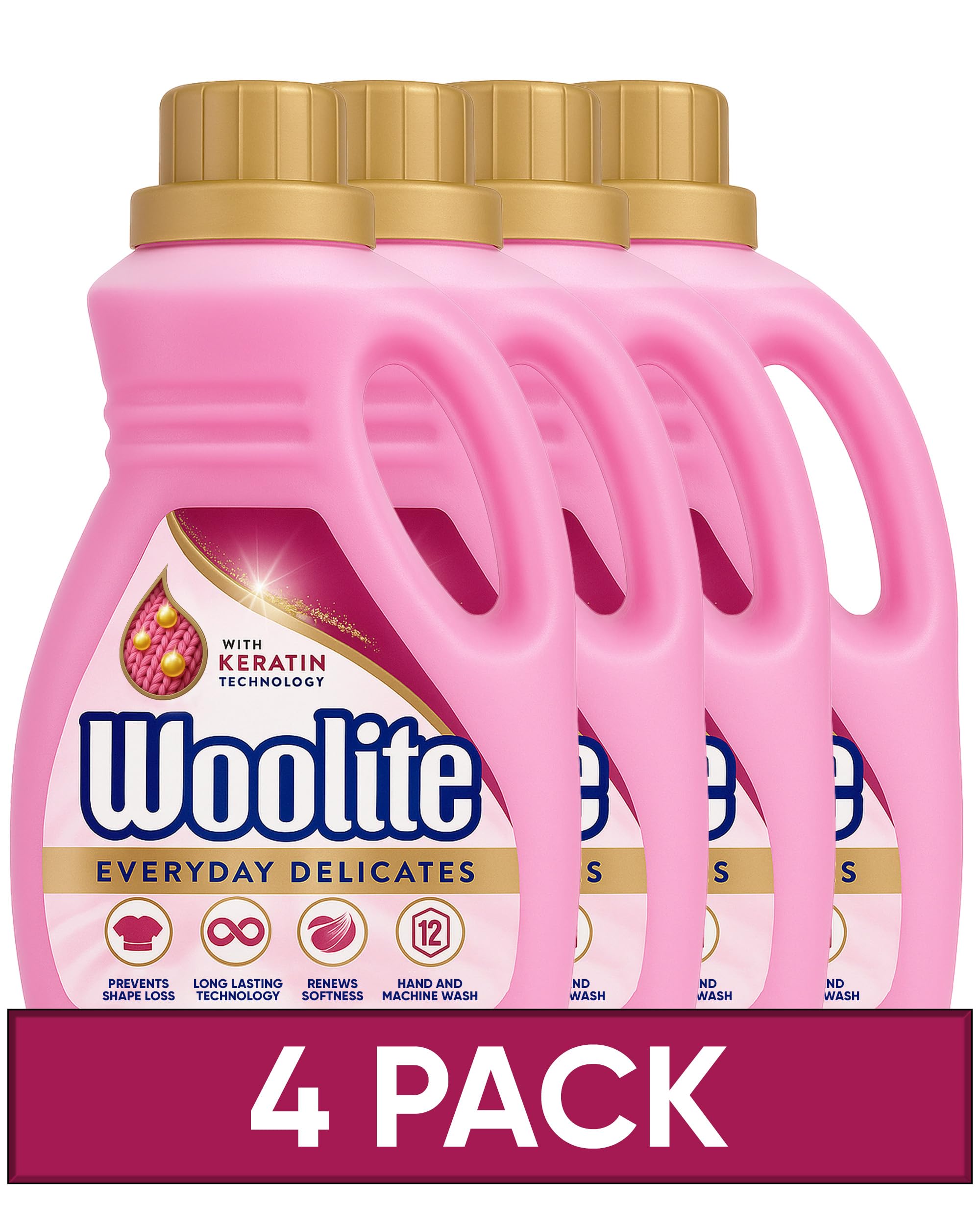 Woolite Laundry Detergent Liquid, 750ml, Pack of 4, For Delicates, Hand & Machine Wash, 48 Washes