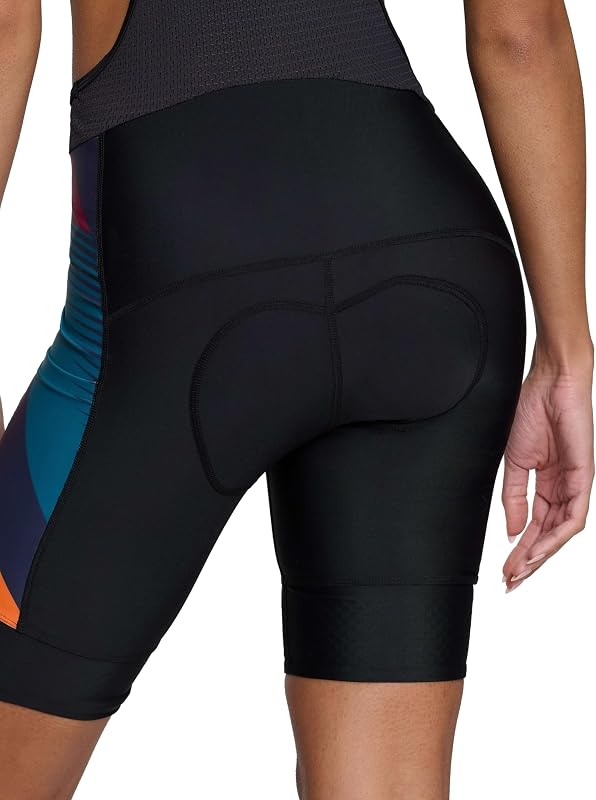 Cuissard Vélo À Bretelles Femme Rembourré – Cuissard Cyclisme avec Poches Latérales – Tissu Séchage Rapide Route, Gravel & VTT - Orange Graphic, S