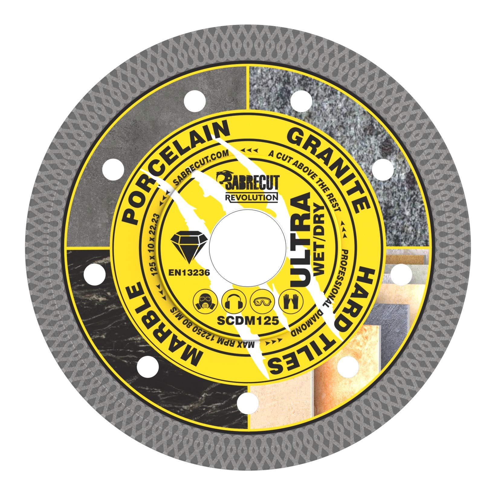 1 x SabreCut SCDM125 125mm (5 inch) x 10mm x 22.23mm Bore Mesh Turbo Diamond Angle Grinder Circular Saw Blade