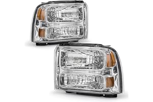 ADCARLIGHTS Headlight Assembly Compatible with 2005 2006 2007 Ford F250 F350 F450 F550 Super Duty /2005 Ford Excursion Chrome Housing Amber Reflector Driver and Passenger Side