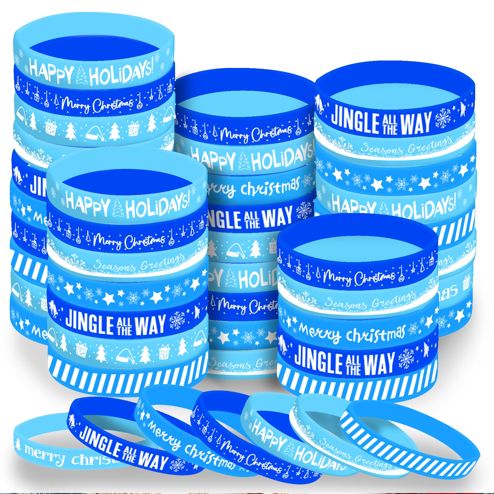 Morcheiong 42 Pieces Christmas Rubber Bracelets 7 Classic Design Silicone Wristbands for Merry Xmas Party Favors (Blue)