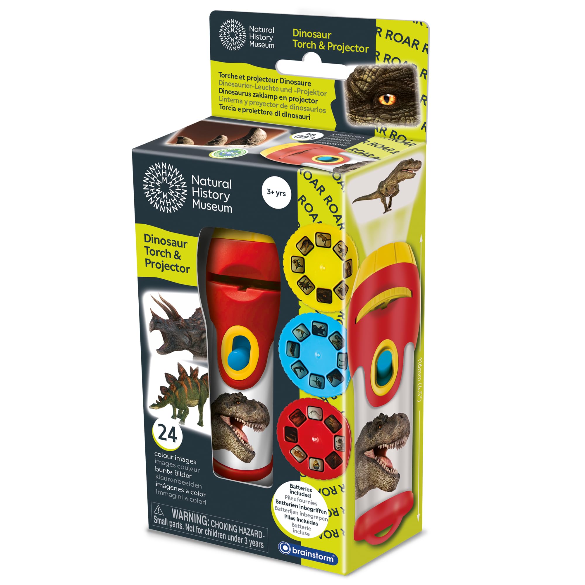 Natural History Museum Dinosaur Torch & Projector – 24 Dinosaur Image Slides, Precise Projections Up to One Metre Wide, Interactive Kids Dinosaur Flashlight Toy
