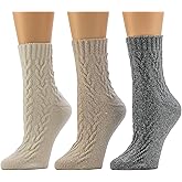BEARPAW Womens 3 Pair Pack Super Soft Modern Multicolor Assorted Easy Care Solid Large Cable Neutral Colors Ankle Boot Socks