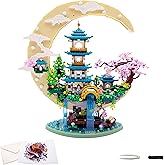 RUUQRUU 4288 PCS Cherry Blossom Tree Building Set for Adults Teens，Chinese Moon Palace Architecture Model，Micro Japanese Sakura Tree House, Mini Cherry Bonsai Tree Bricks, Creative Gift for Kids 14+