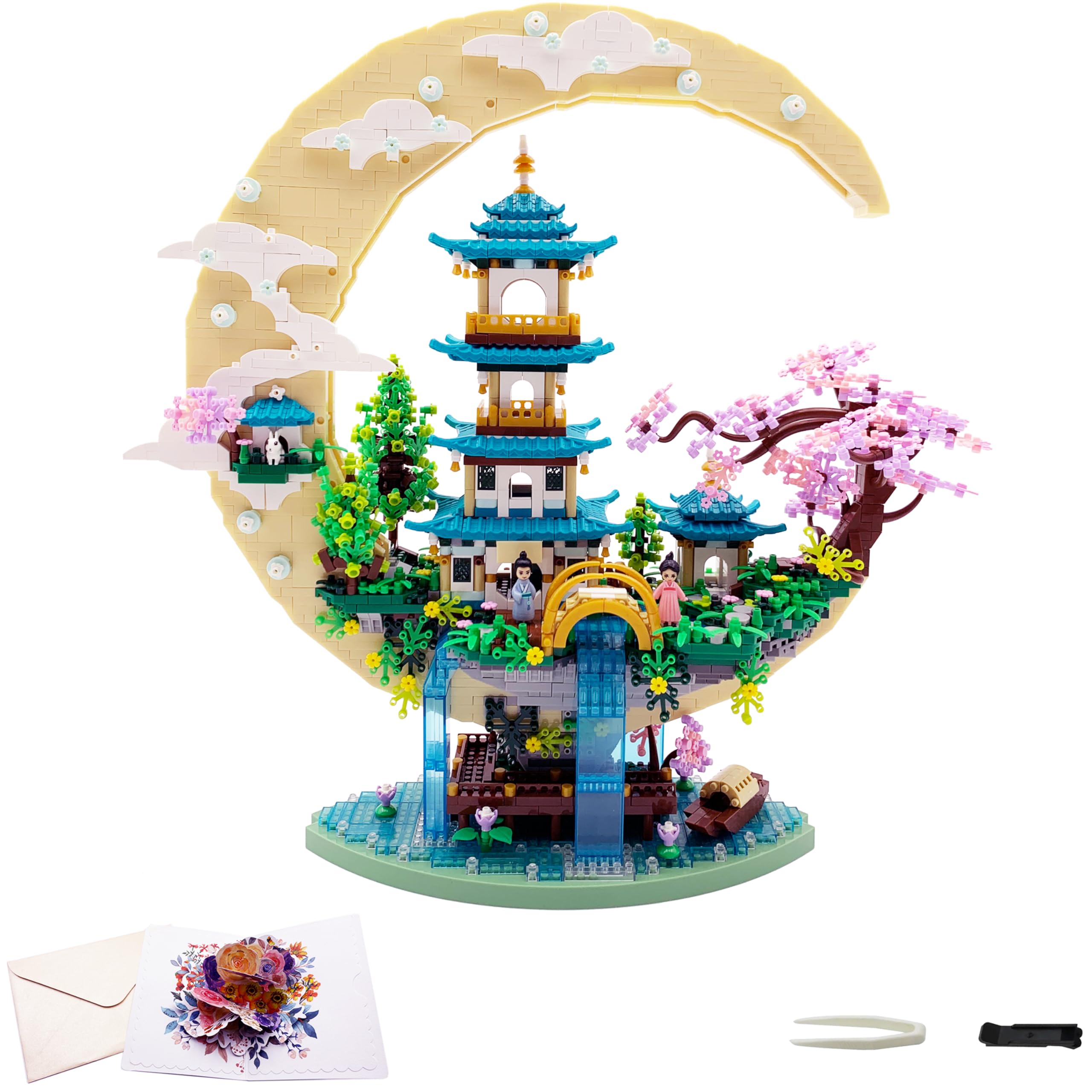 Photo 1 of ***BAG OPENED*** RUUQRUU 4288 PCS Cherry Blossom Tree Building Set for Adults Teens Chinese Moon Palace Architecture Model?Micro Japanese Sakura Tree House, Mini Cherry Bonsai Tree Bricks, Creative Gift for Kids 14+