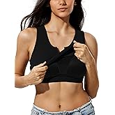 ZeroBound Built in Shelf Bra Tank Crop Top - V Neck Tank Tops for Women, Basics Going Out Top Sleeveless Garment