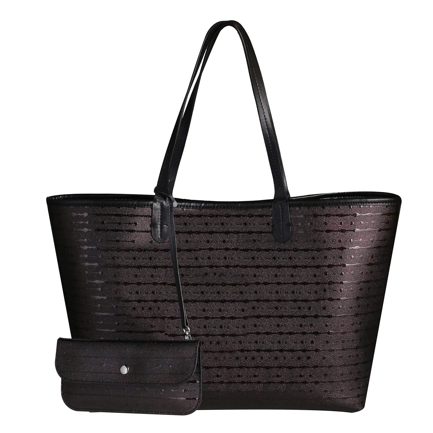 Genuine Leather Tote Bag Caphill Lady Designer Handbags Large Cowhide Shoulder Bags for Women 2 Pieces Shopping Bag Fashion Purse Clutches Bags Black