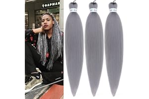 LETICIA Gray Braiding Hair Pre stretched Prefeathered Braiding Hair Extension