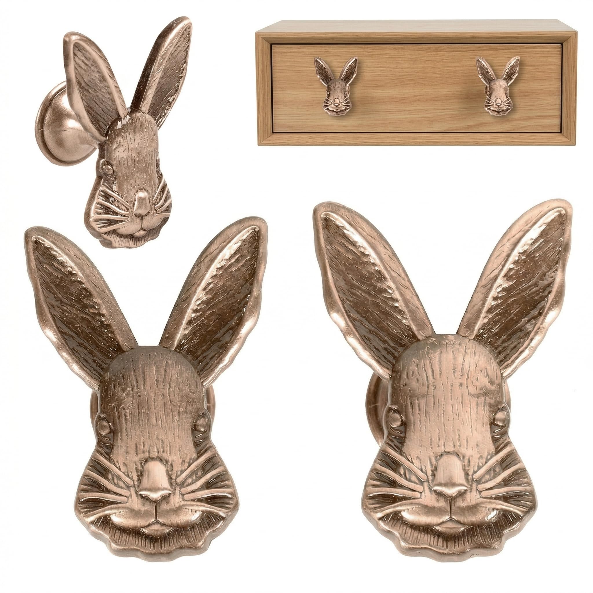 DOITOOL 2Pcs Rabbit Shaped Drawer Handles - Red Bronze Zinc Alloy Bunny Cupboard Knobs - Anti-Rust Animal Wardrobe Pulls with Screws for Nursery Dresser, Vintage Kitchen Cabinet & Furniture Door
