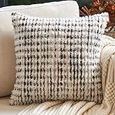 Aeckself Boho Chenille Tufted Pillow Cover 18 x 18 Inch, Decorative Square Throw Pillow Cover Neutral Pillowcase for Couch Bedroom Living Room, Brown White