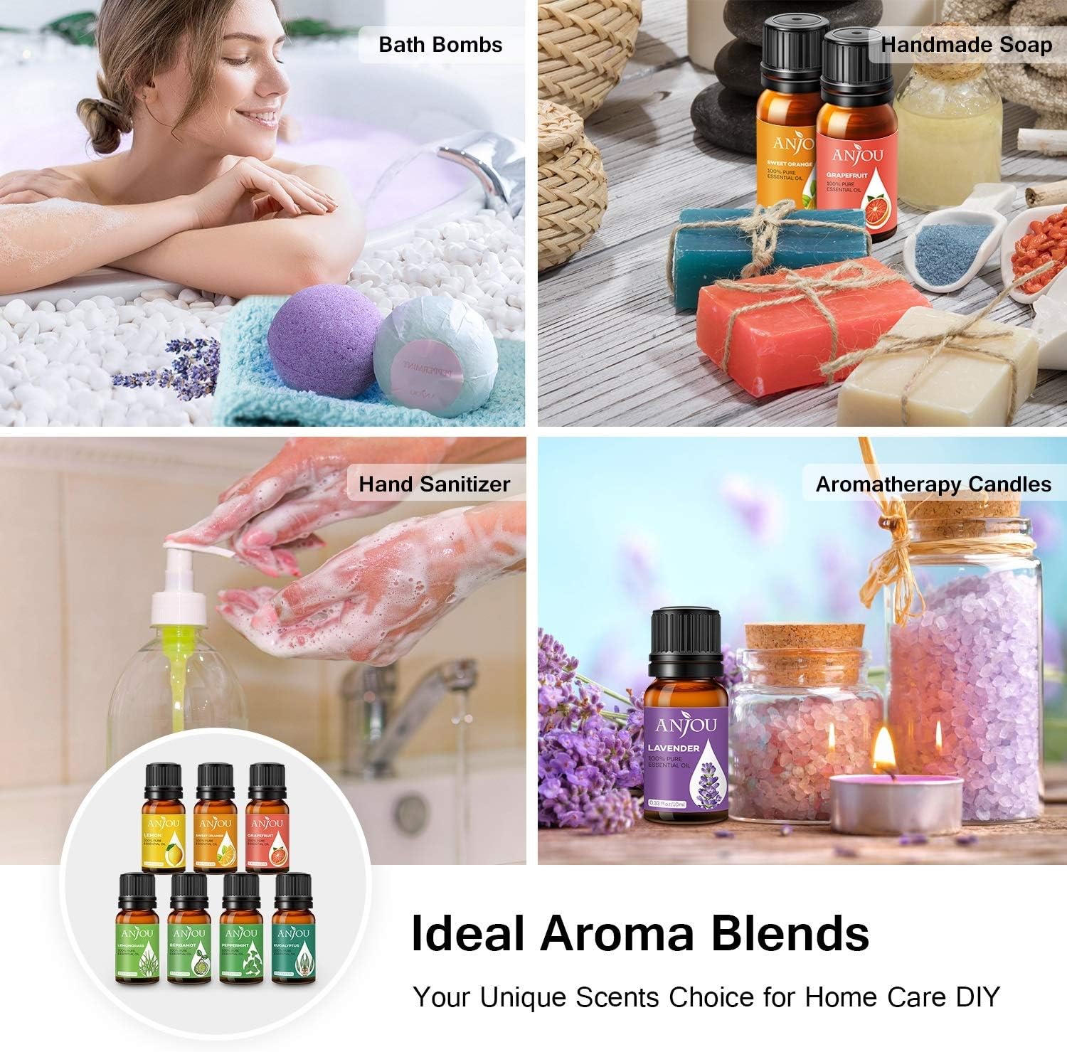 Essential Oils Set - Anjou 14 x10ml Aromatherapy Essential Oil Large Pure & Therapeutic Grade for Diffuser, Humidifier, Massage, Skin Hair Care Air Freshener Incl.Peppermint Eucalyptus Tea Tree: Health & Personal Care
