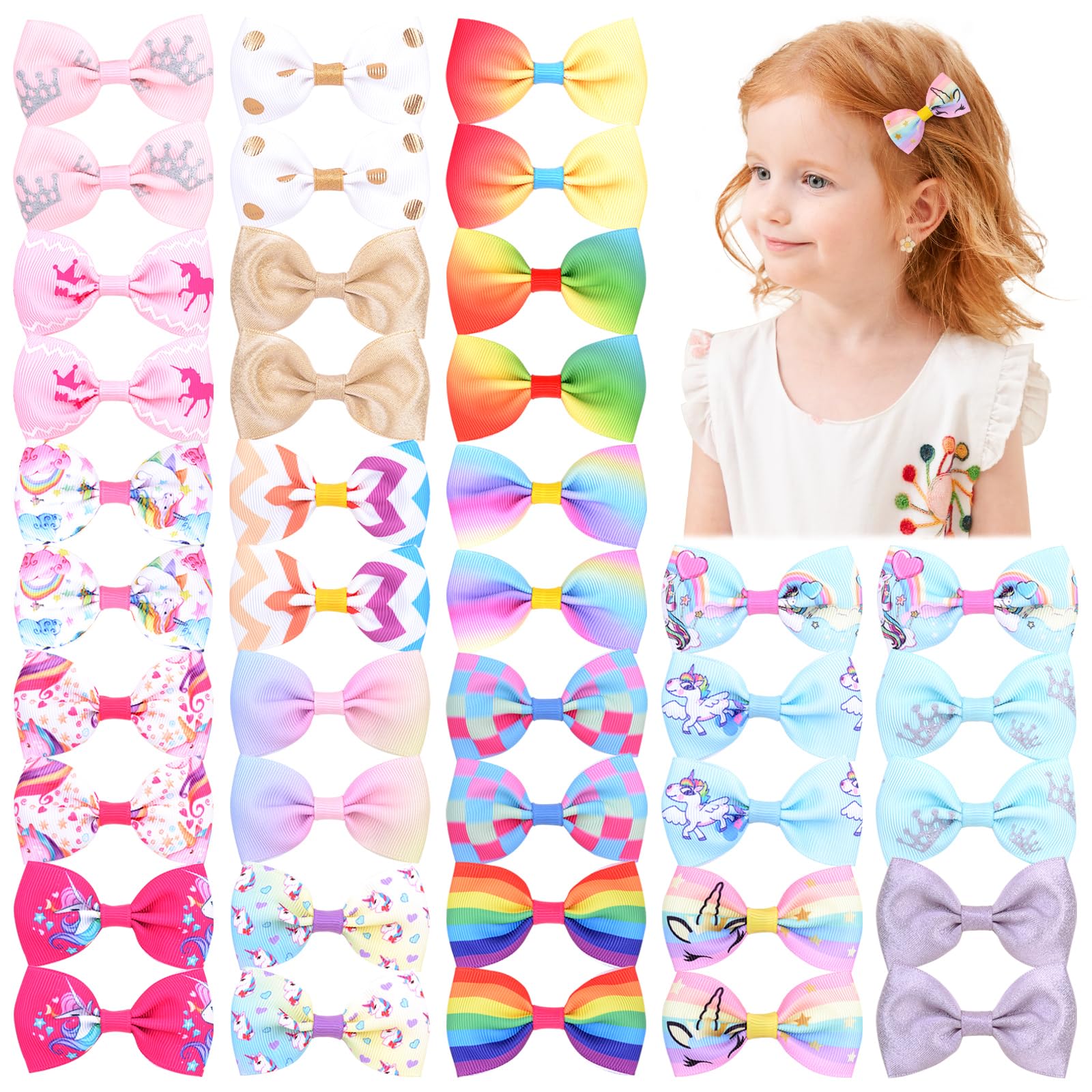 Jollybows 40pcs 2.5" Baby Girls Hair Bows Clips, Alligator Clips Hair Barrettes Grosgrain Ribbon Hair Accessories for Toddler Teens Kids Girls