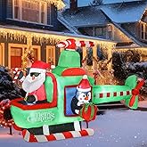 Bshine Christmas Inflatable Outdoor Decorations, 6.4FT Santa Claus Flying Airplane Sign, Santa Helicopter Blower Up with LED Lighted Holiday Xmas Yard Decor for Outdoor Indoor Home Garden Lawn Decor