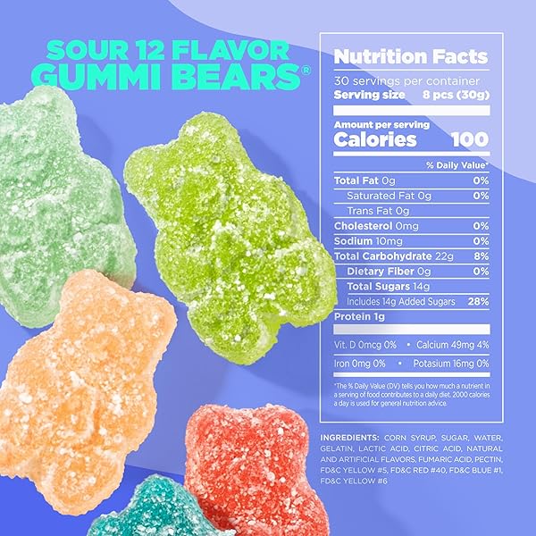 ALBANESE WORLD’S BEST SOUR 12 FLAVOR GUMMI BEARS, 32OZ BAG OF CANDY
