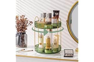 Weidace 360 Rotating Makeup Organizer for Vanity, Bathroom Countertop Spinning Perfume Organizer, High-Capacity Cosmetic and Skincare Dresser Make Up Holder Rack (2 Tiers, Green)