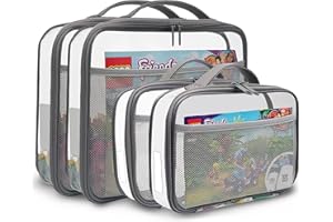 holay 4 Packs PVC Zippered Blocks Set, Toy, Clay, Board Game Storage Organizer Case (Name Tag, Manual Pocket) (Gray, 2 Small+2 Large)