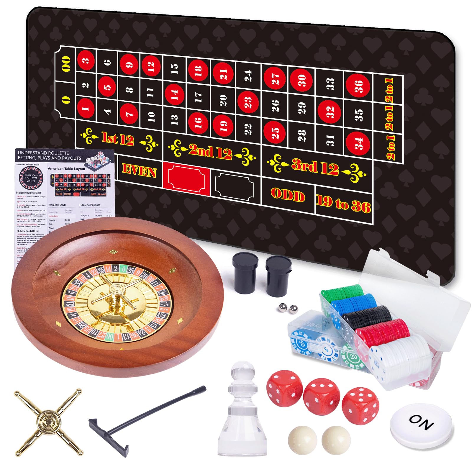 Photo 1 of **MISSING SEVERAL PARTS**
WodGod Roulette Wheel & Craps Set with Double-Sided Tabletop Layout Mat,10 Inch Premium Solid Wood Roulette Wheel, 200 Chips, Roulette Marker,Instruction Card etc.Perfect for Game Night Party