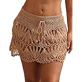 YZYIZHI Women's Crochet Beach Skirt Swimsuit Cover Up, Boho Hollow Out Tie Waist Summer Vacation Skirts