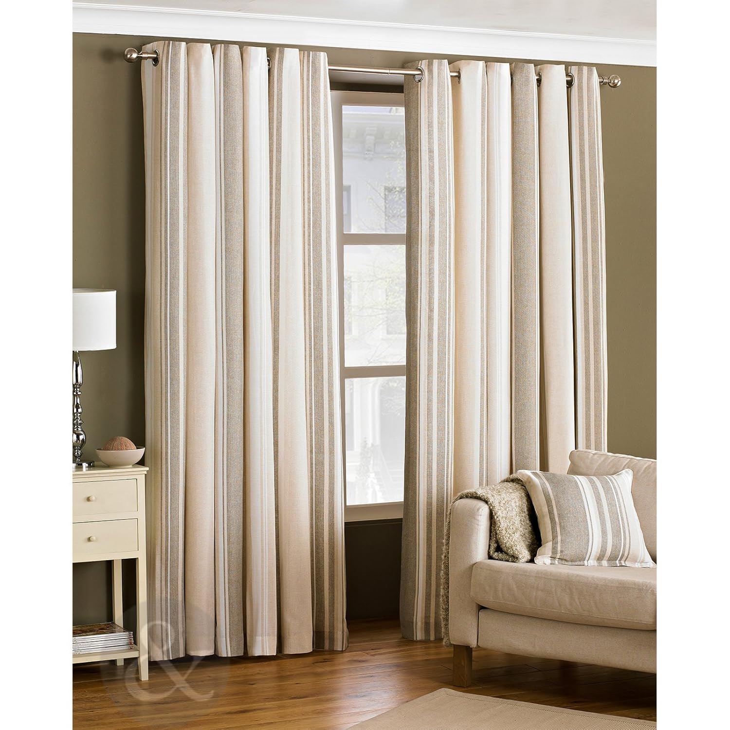 Just Contempo Vertical Stripe Eyelet Lined Curtains Fabric