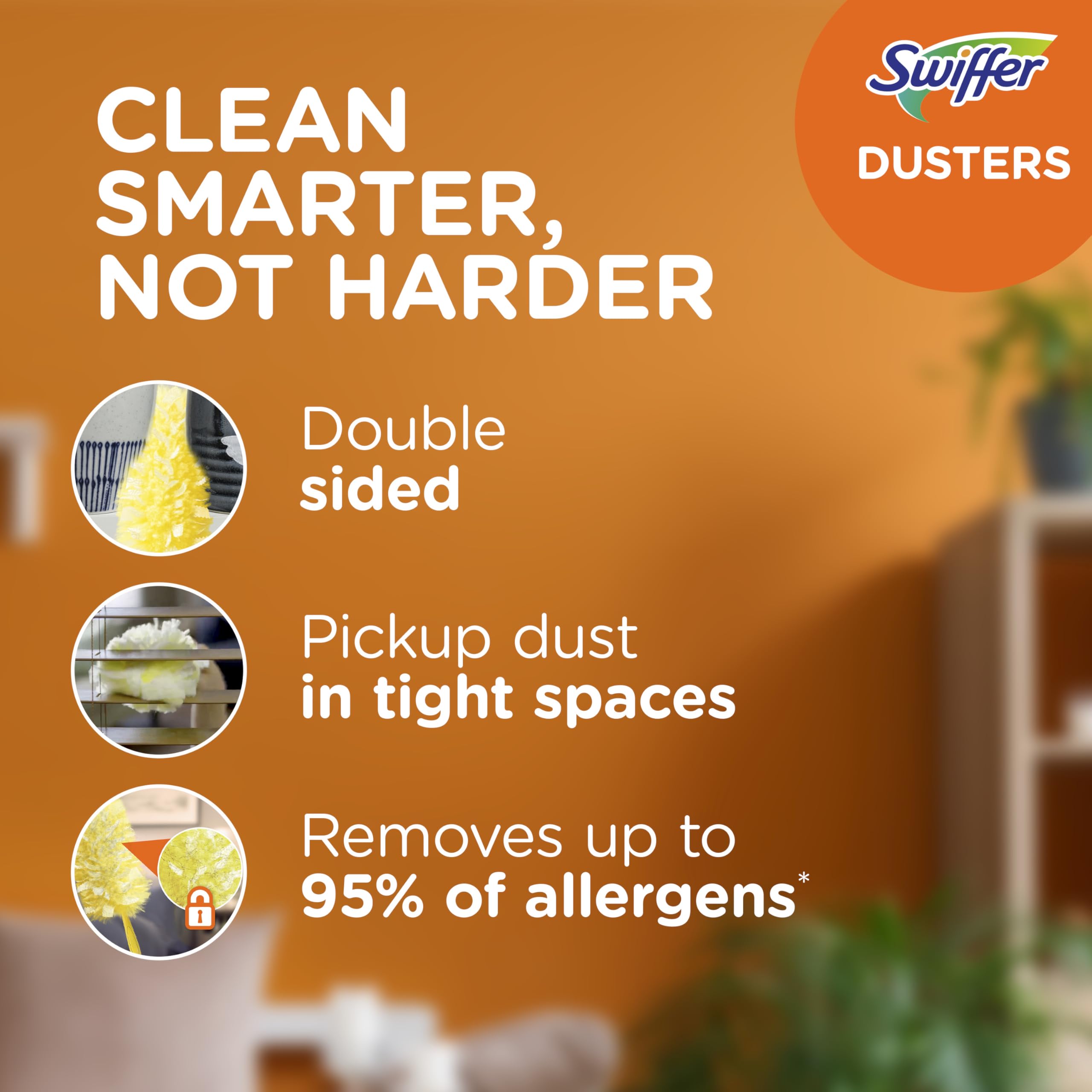 Swiffer Dusters Refill for Cleaning, Feather & Microfiber Duster Disposable Alternative, For Dusting Furniture, Blinds, Ceiling Fans, Walls, Helps Remove Allergens, Heavy Duty, Unscented, 11ct