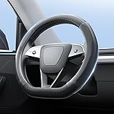Wigoo for 2026 Model Y/YL/ 3 Accessories Steering Wheel Cover, D Shape | For Tesla Model Y Juniper/Model YL/Model 3 Highland Nappa Leather with Carbon Fiber Leather for Non Slip, Breathable Grip