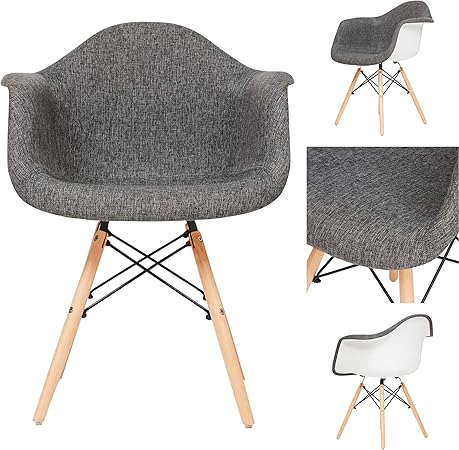 Ochs Modern Dining Armchair Fabric Upholstered And Plastic Seat With Wooden Eiffel Retro Legs Lounge Bedroom Office Kitchen Chair Grey Fabric Amazon Co Uk Kitchen Home