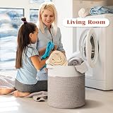 Univivi 40L Laundry Basket Foldable Khaki White Rope Toy Storage Basket view 8