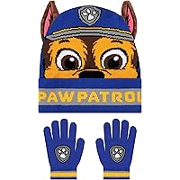 PAW Patrol Hat And Boys Gloves Set, Chase Kids Hat And Winter Gloves, Blue, One Size