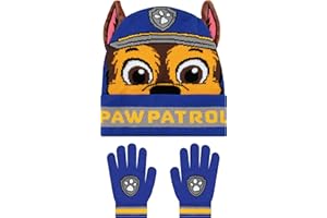 PAW Patrol Hat And Boys Gloves Set, Chase Kids Hat And Winter Gloves, Blue, One Size