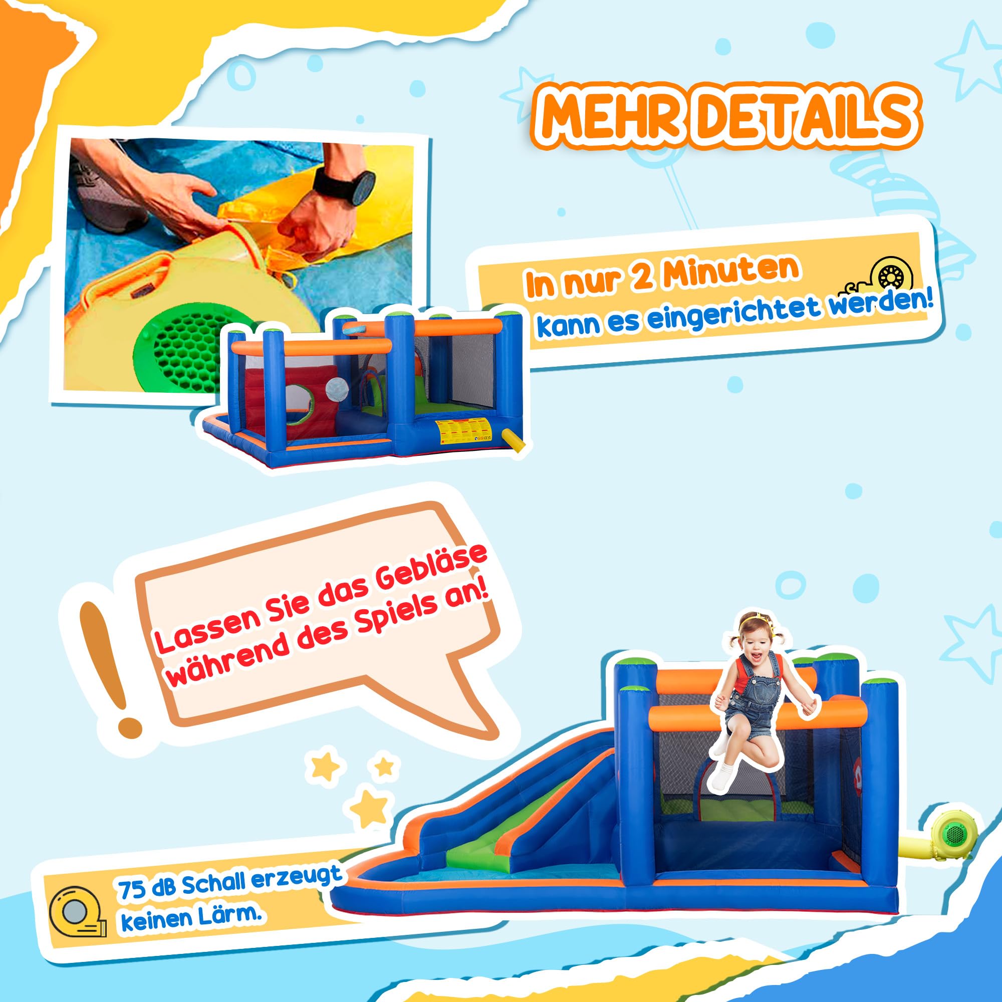 Outsunny Aufblasbare Hüpfburg Wasserpark mit Gebläse Hüpfburg mit Wasserrutsche Basketballkorb Aufblasbare Wasserspielcenter für Kinder ab 3 Jahren Trampolin Pool 380 x 340 x 170 cm 5