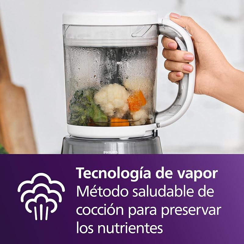 Philips Avent set de regalo de batidora con vaporera: robot de cocina infantil 4 en 1, cocine al vapor, bata, descongele y vuelva a calentar la comida, con vasos de almacenamiento y tapas, SCF883/20
