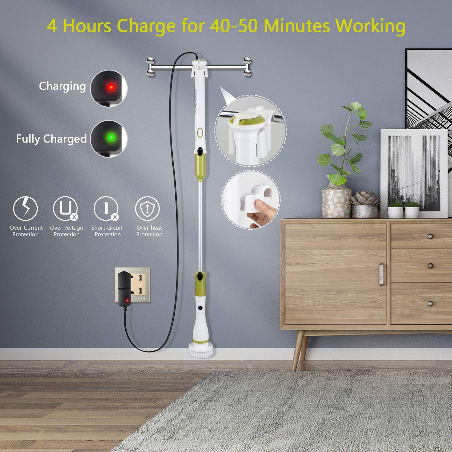 Electric Spin Scrubber Upgraded Power Scrubber 360 Cordless Tub and Tile Scrubber with 4 Replaceable Shower Scrubber Brush Heads, 1 Extension Arm for Cleaning Bathroom, Floor, Wall, Kitchen, Tub, Tile: Home & Kitchen