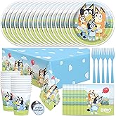 Unique Bluey Birthday Decorations | Bluey Party Decorations | Serves 16 | Officially Licensed | Tablecover, Plates, Cups, Napkins, Forks, Button