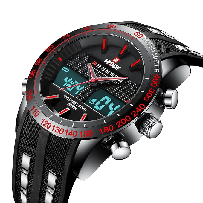Mens Big Face Digital Analogue Sports Watches Men Waterproof LED