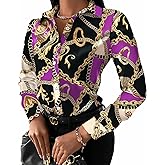 Buchona Outfits for Women Collar Blouses Button Down Shirts Colorful Long Sleeve Floral Print Tops Loose Sexy T-Shirts