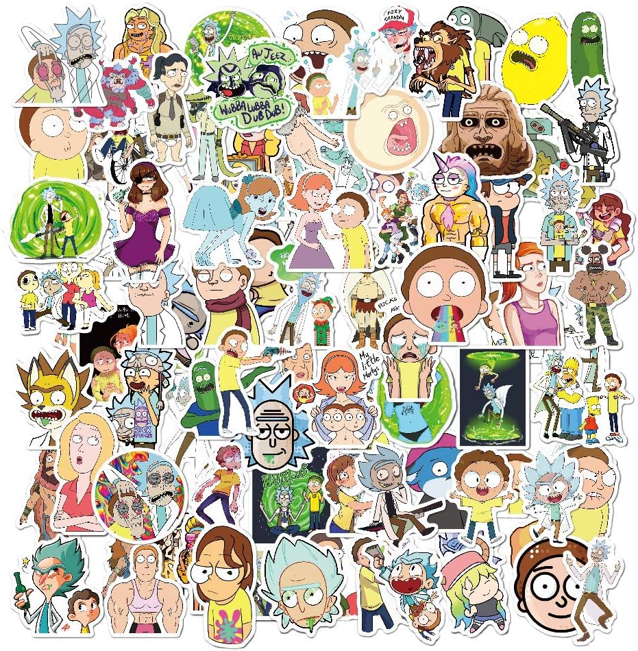 100 pcs Rick Morty Vinyl Waterproof Stickers, for Laptop, Luggage, Car, Skateboard, Motorcycle, Bicycle Decal Graffiti Patches