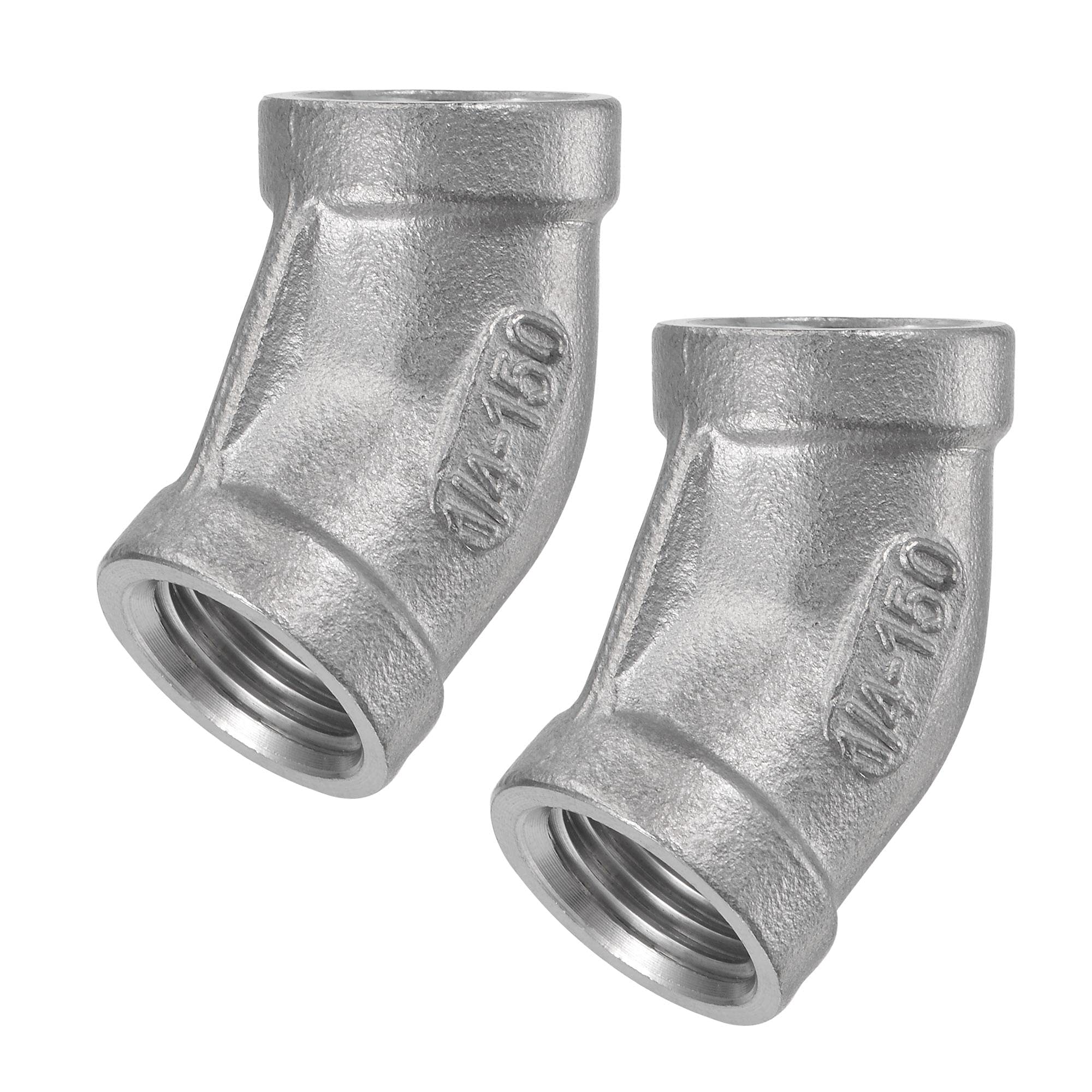 sourcing map Pipe Fitting 45 Degree Elbow 1/4 NPT Female Thread Hose Connector Adapter, 304 Stainless Steel Pack of 2