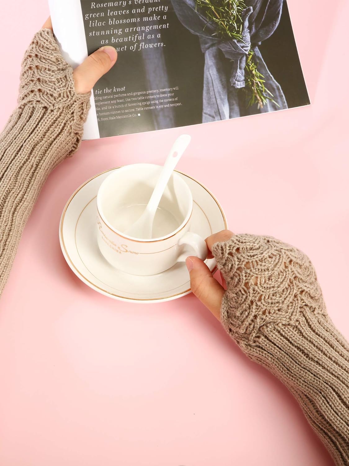 5 Pairs Knit Arm Warmer Fingerless Gloves Knitted Long Mitten Women Thumb Hole Gloves at  Women’s Clothing store