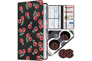 Slohif Car Registration and Insurance Card Holder with Magnetic Shut - Vehicle Glove Box Organizer Women Leather Automobile License Holders Coasters Auto Accessories Case for Document,Cherry