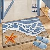 WREWING Beach-Themed Plush Bath Mat, Starfish Story Non-Slip Rug with Non-Slip Backing, Soft Absorbent Polyester Floor Mat for Bathroom, Machine Washable Bath Mats 20 x 31 Inches (Starfish)