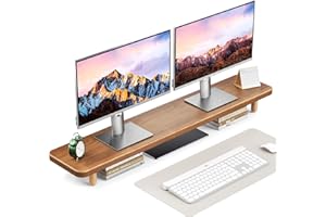 NestNeat Monitor Stand Riser, Wooden Desktop Monitor Riser with Storage for Monitors Ultra Strong Desk Shelf Organizer Riser 