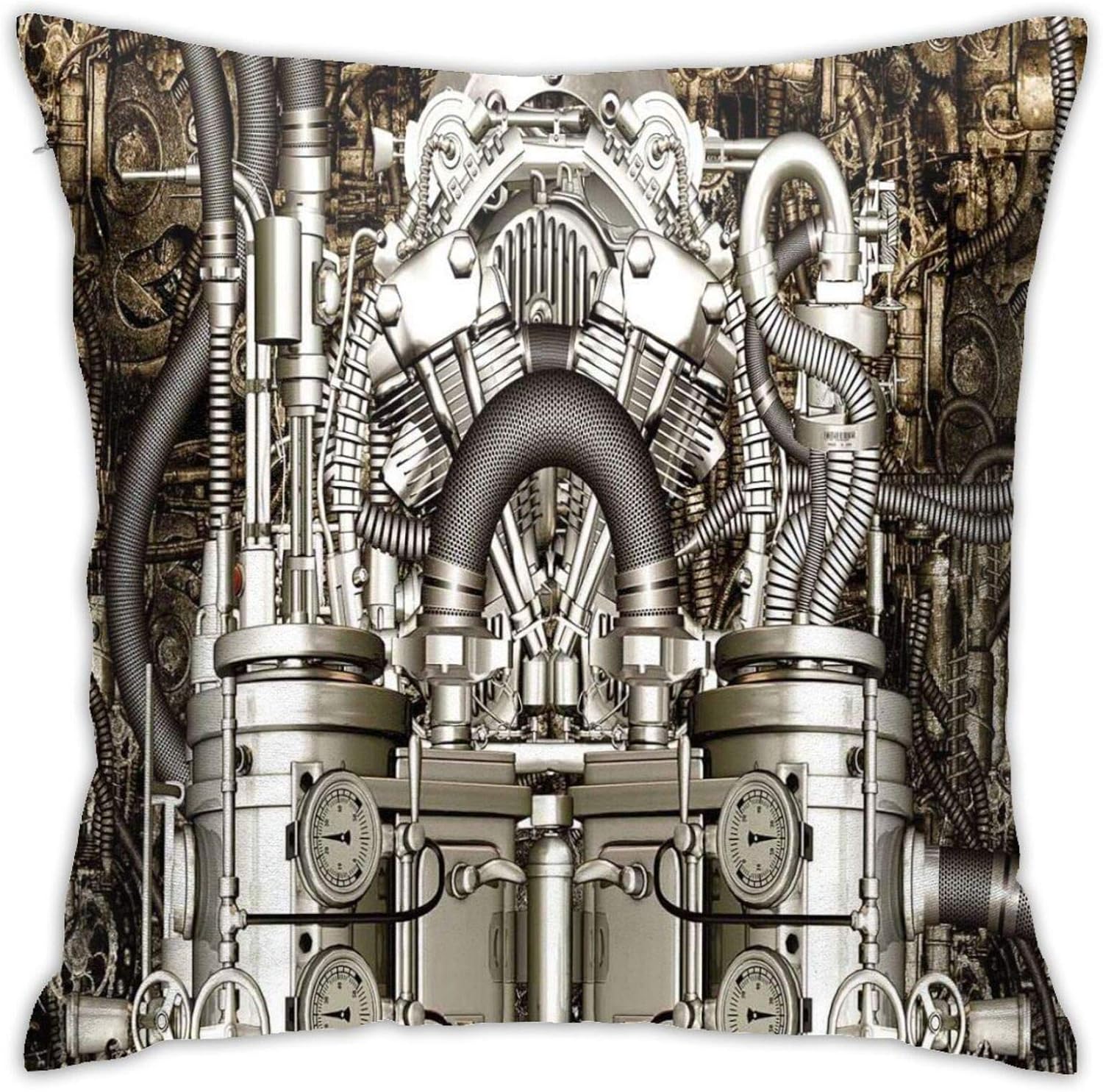 GULTMEE Modern Throw Pillow Covers,Two Cylinder Engine Engineer Bikes and Cars Lovers Inspired Theme Image Photo Art,Home Decor Pillow Covers 18×18 Inch